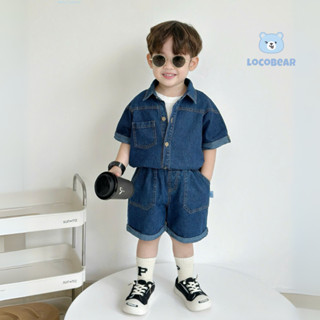 Set Sơ Mi Bò Bé Trai LOCOBEAR Set Bò Jeans Cho Bé Phối Túi Năng Động Thấm Hút Mồ Hôi