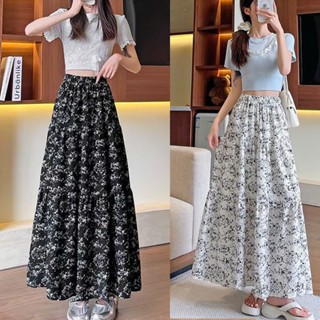  Chân váy maxi hoa nhí nhún bồng 3 tầng 2 lớp cạp chun mặc thoải mái màu đen trắng dễ phối đồ mẫu hot 2025   CV - 123   