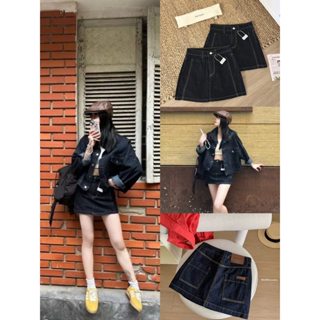 Chân Váy Jeans Nữ Dáng Ngắn, Chân Váy Denim Chữ A Trơn Màu Xanh Đậm Phối Chỉ Nổi Túi Hộp Cạp Cao Siêu Hách Dáng Cực Đỉnh