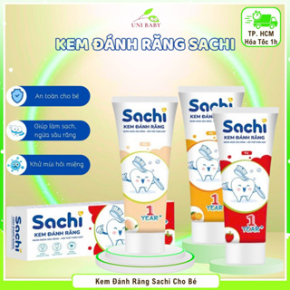 Kem đánh răng cho bé Sachi nuốt được vị dâu, vị đào, vị cam tuýp 60g giúp làm sạch,ngừa sâu răng