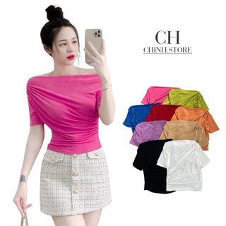 A29- Áo thun nhũ Lệch vai dáng ngắn ngang Eo CROPTOP Women BIGSIZE Nữ