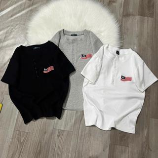 [MỞ BÁN GIẢM 80%] Áo Babytee Dáng Ngắn Cổ Trụ 5 cúc thêu cờ AA dáng ôm vừa mẫu mới mùa hè 2025