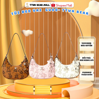Túi kẹp nách gấu GUOO - TTWN BEAR chính hãng hoạ tiết hình gấu kèm dây đeo chéo