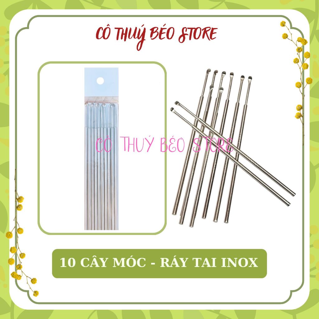 [10 Cây] 1 Vỉ 10 Cây Móc Tai Inox, Dụng Cụ Lấy Ráy Tai Bằng Thép Không Gỉ/Rỉ - Cây Lấy Ráy Tai inox Loại 1, Que Rấy Tai