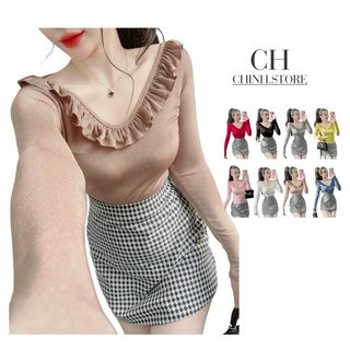 A63- Áo tay dài Nữ phom ôm cổ bèo Women