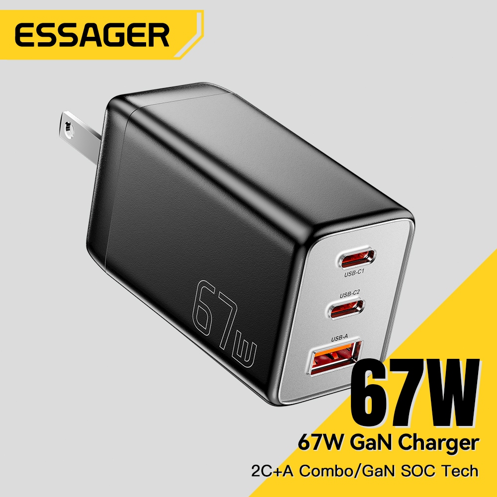 Bộ Sạc Nhanh Essager L GaN 67W Type C + USB 3 Cổng Cho PD QC PPS Protocol