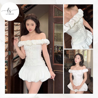 [Selie Set] Set áo trễ vai bồng nhún corset phối chân váy bí bồng bềnh (Ảnh thật by Lynsie)