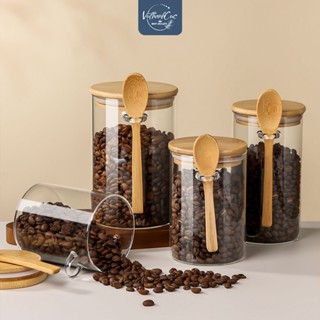  Hũ Lọ đựng gia vị thủy tinh tròn nắp gỗ tre kèm muỗng -  Decor Bếp Xinh - Đa Năng Cho Mọi Gia Đình 