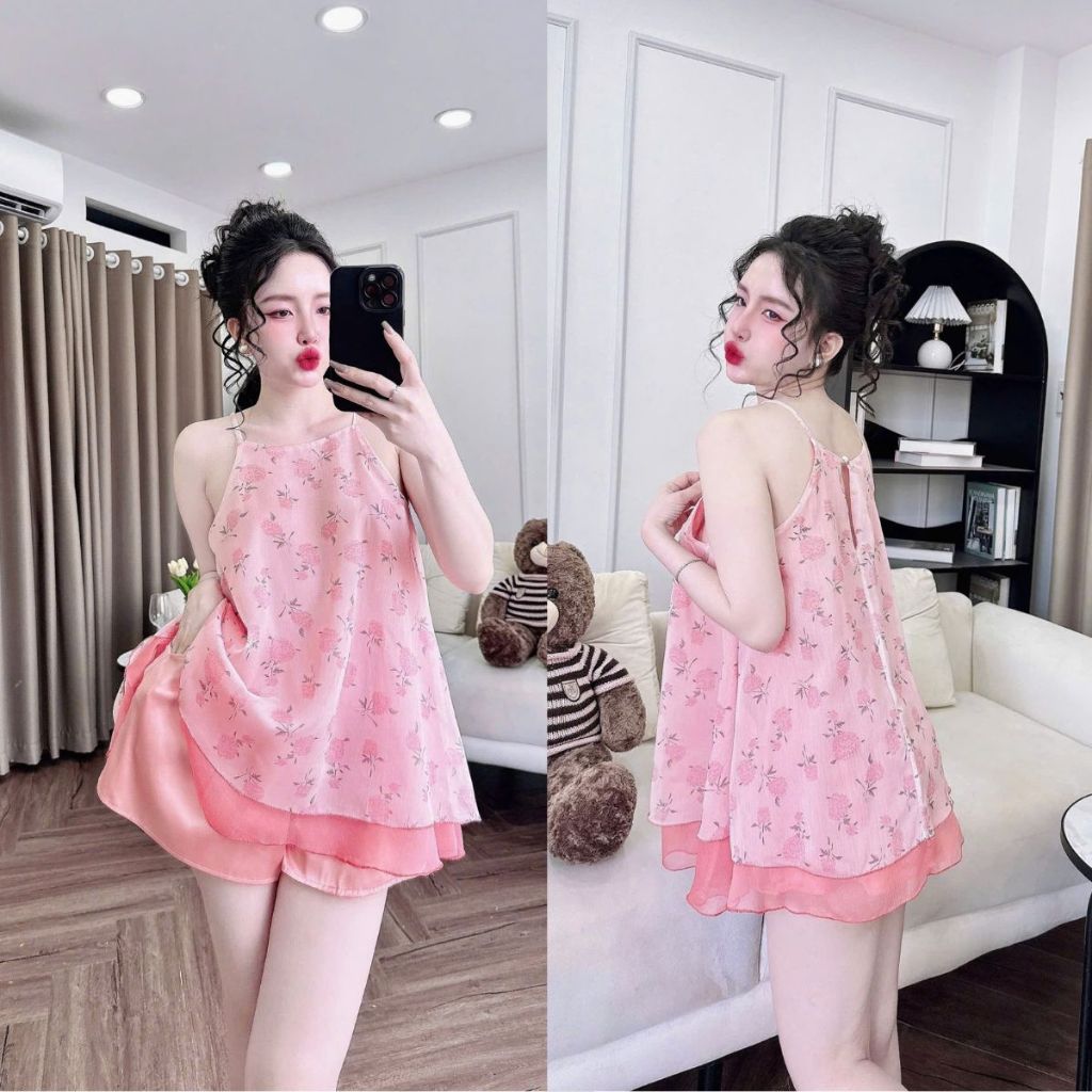 Đồ Ngủ Nữ Bigsize Yếm Miky, Đồ Ngủ Sexy Lụa Chiffon Phối Latin Cao Cấp Mềm Mại Xinh Xắn yếm 2 lớp 1 <70KG | BigBuy360 - bigbuy360.vn
