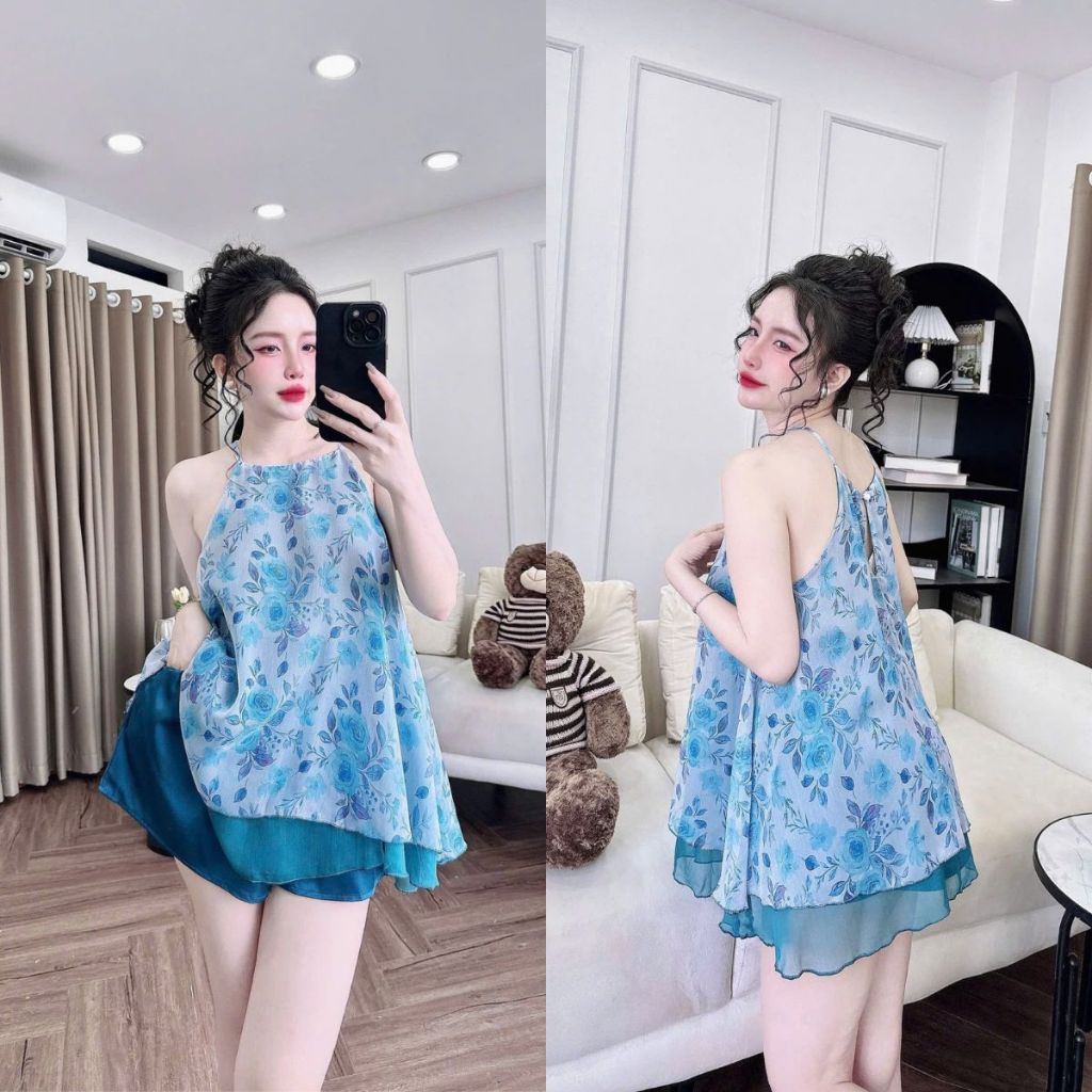 Đồ Ngủ Nữ Bigsize Yếm Miky, Đồ Ngủ Sexy Lụa Chiffon Phối Latin Cao Cấp Mềm Mại Xinh Xắn yếm 2 lớp 1 <70KG | BigBuy360 - bigbuy360.vn