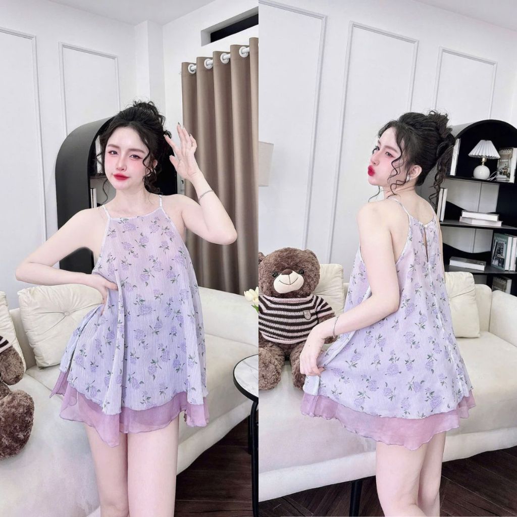 Đồ Ngủ Nữ Bigsize Yếm Miky, Đồ Ngủ Sexy Lụa Chiffon Phối Latin Cao Cấp Mềm Mại Xinh Xắn yếm 2 lớp 1 <70KG | BigBuy360 - bigbuy360.vn