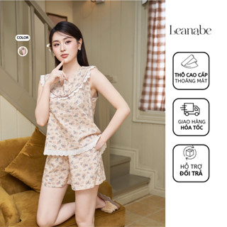Bộ ngủ Leanabe bộ mặc nhà áo sát nách quần đùi thô kate hàn thoáng mát 25T414-15
