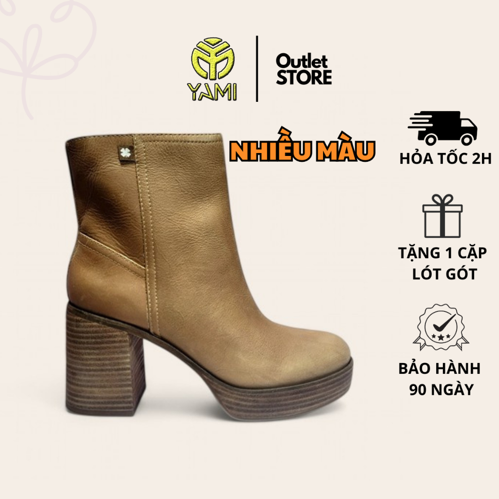 Giày Boot Nữ Big Size 41 42, Boot Da Nữ Cổ Cao Gót Vuông 12 Phân Đúp 3 Phân Không Chúi Màu Nâu Đen, 