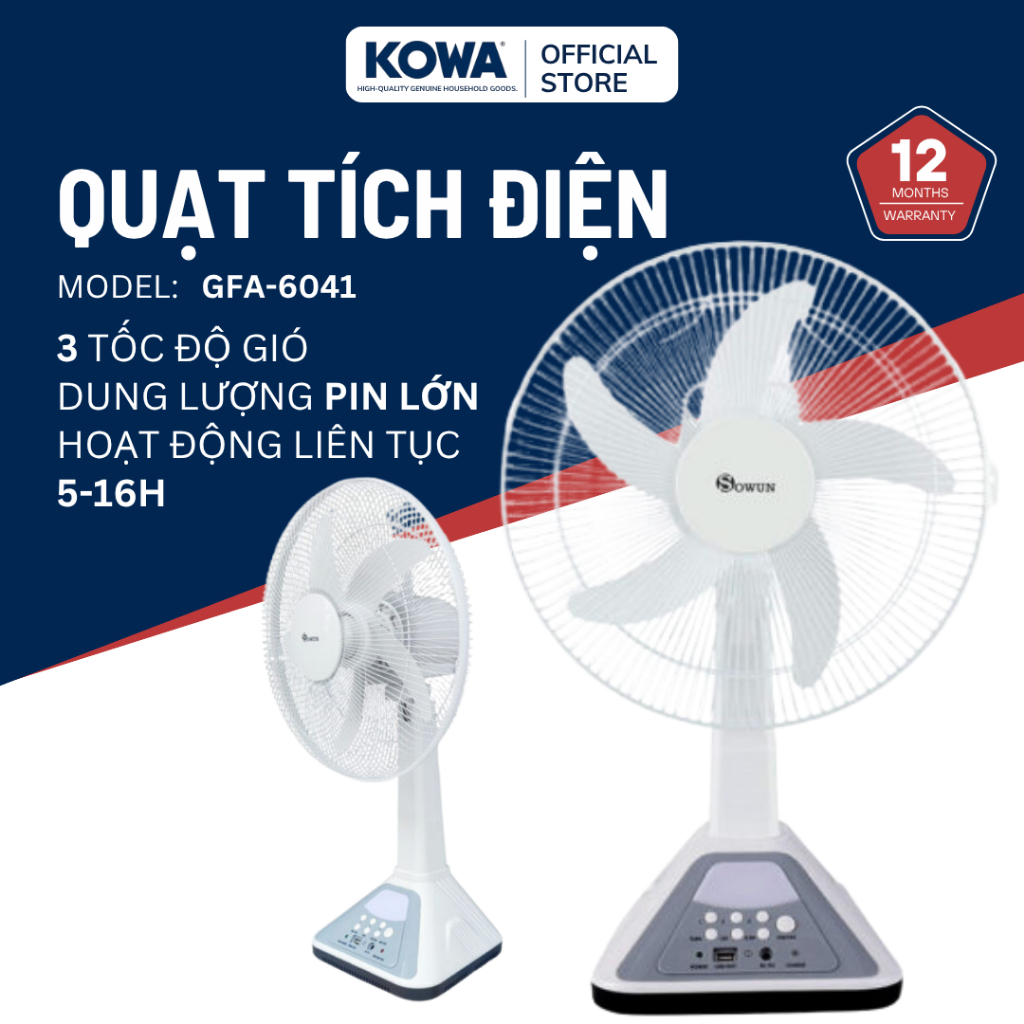 Quạt tích điện Sowun SW 807 công suất 18W, pin 6V7AH 3 tốc độ gió, vận hành êm ái