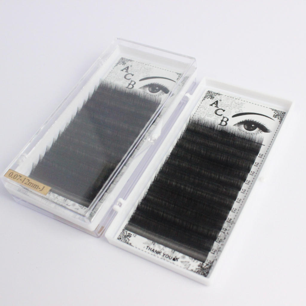 Mi Khay ACB dày 0.05-0.07 Độ Cong J tự nhiên, Chất mi Silk Hàn, Đen mềm, Lông Mi ACB