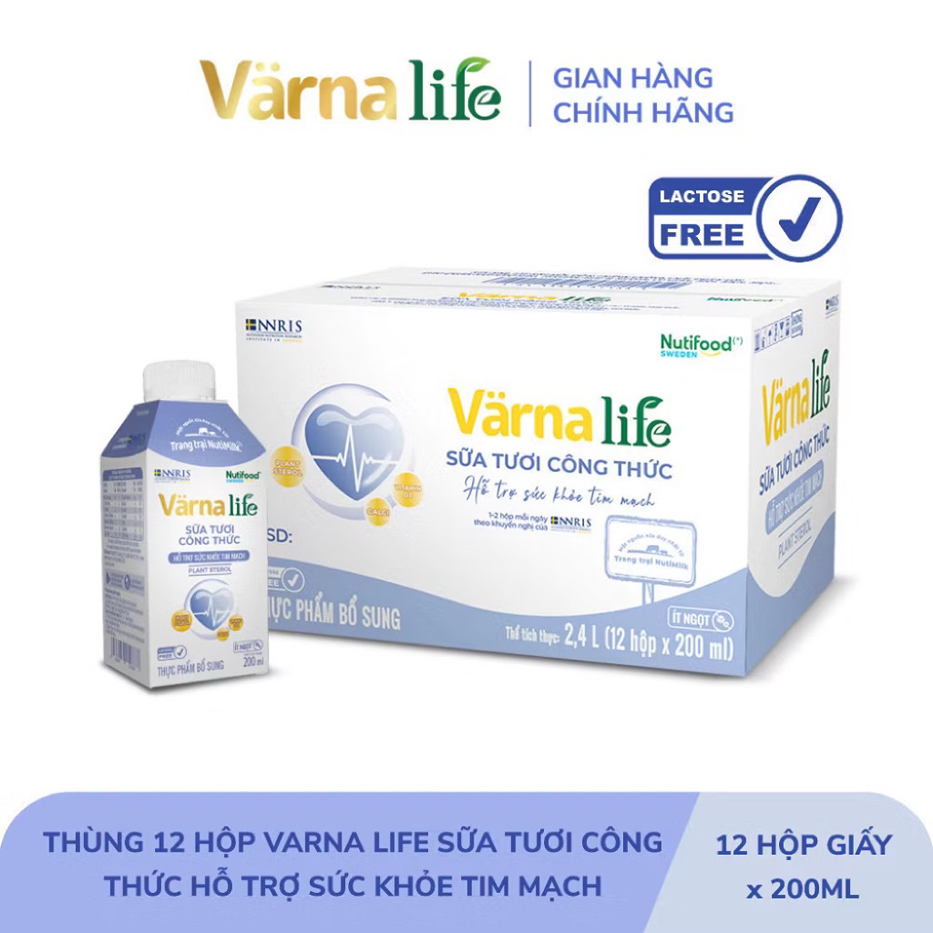 Thùng 12 hộp Varna Life sữa tươi công thức hỗ trợ Xương khớp/ Tim mạch (12 hộp giấy x 200ml)