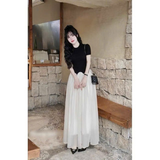 Váy maxi trắng nút bọc xẻ tà( sẵn tại shop)