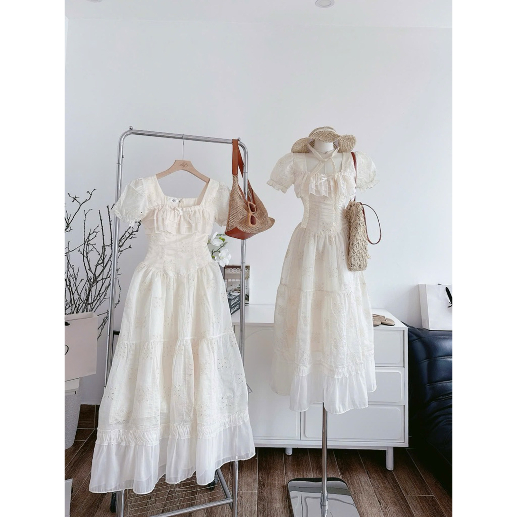 Đầm trắng voan đuôi cá nút bẹt(sẵn tại shop)