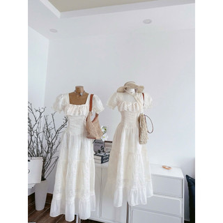 Đầm trắng voan đuôi cá nút bẹt(sẵn tại shop)