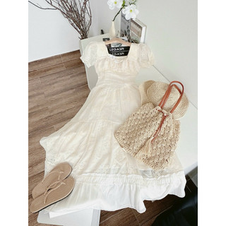 Đầm trắng voan đuôi cá nút bẹt(sẵn tại shop)