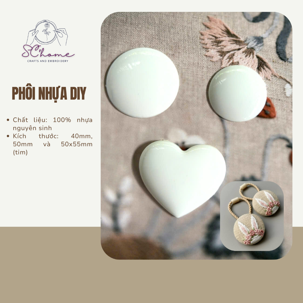 Phôi nhựa tròn + tim (set 2 cái)