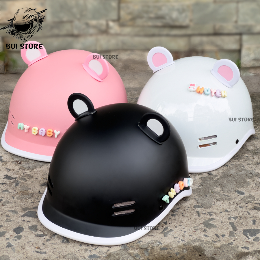 Non bao hiem nữa đầu Cá Heo kèm charm chữ cute chính hãng