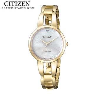 Đồng hồ nữ citizen eco-drive đính kim cương dây thép không gỉ em0432-80y - mặt xà cừ