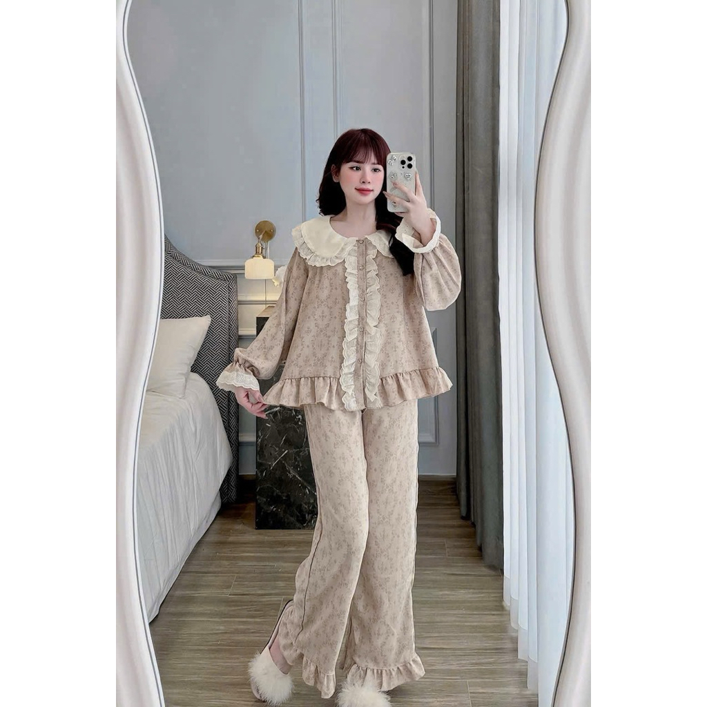 Bộ đồ Mặc nhà Cổ sen ren dải hoạ tiết Hoa dây chất Vân mây mềm đẹp cho Nữ DD80 Sammy - Quần Ngủ Nữ - Women | BigBuy360 - bigbuy360.vn