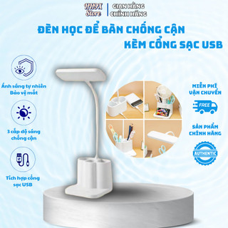 Đèn Học Để Bàn Tích Điện Chống Cận Kèm Cổng Sạc USB, Ánh Sáng Tự Nhiên, Bảo Vệ Mắt