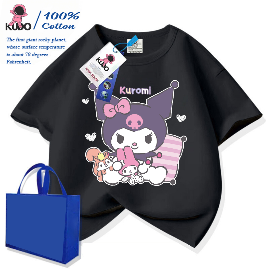 Áo thun bé gái KUDO hoaj tiết hình Kuromi chất vải 100% cotton tự nhiên mềm mịn