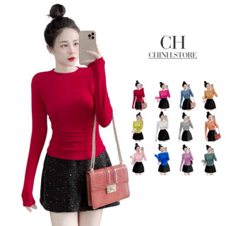 A20-(Size 40kg-70kg)  Áo thun nhũ Nữ TAY DÀI nhún eo 2 bên hack eo phom ôm Top Women