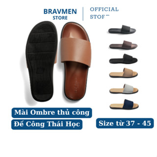 Dép Da Nam Quai Ngang Công Thái Học Chính Hãng Bravmen K04 – Đế Mài Ombre Thủ Công, Êm Chân