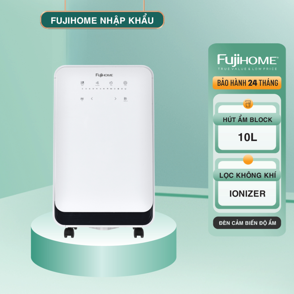 Máy Hút Ẩm Dân Dụng Fujihome DH10 – 10L/ngày, Ionizer, Màn Hình LED, Hẹn Giờ