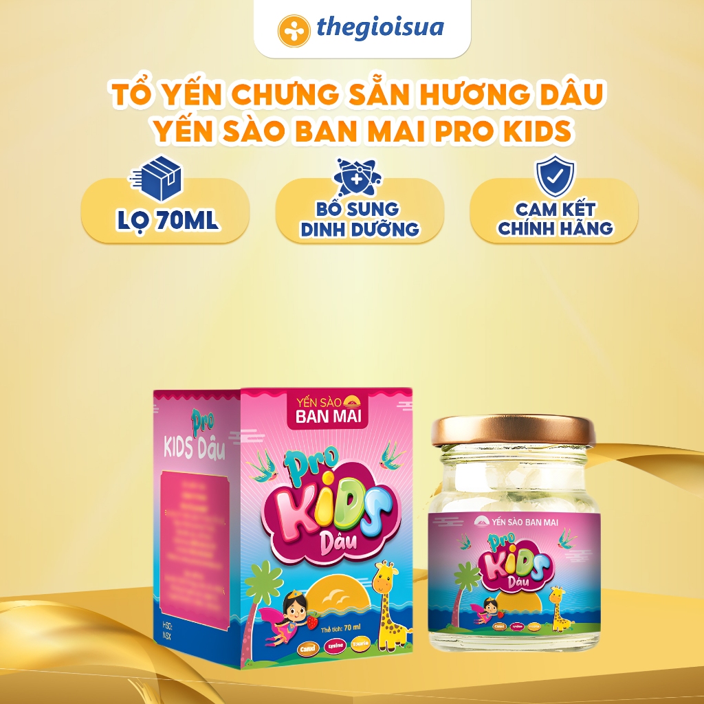 Tổ yến chưng sẵn hương dâu dành cho trẻ em - Yến Sào Ban Mai Pro Kids