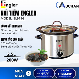 Nồi Tiềm Engler EL9116 Dung Tích 2.5L Lòng Sứ Hầm súp, Nấu cháo, Kho cá thịt