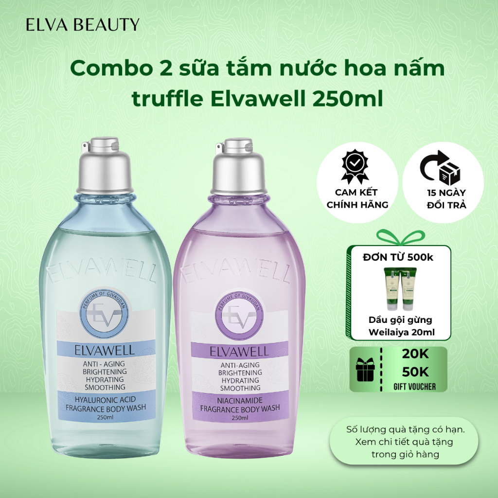 [CHÍNH HÃNG ELVAWELL] Combo 2 Sữa tắm nước hoa nấm truffle Elvawell cho da mịn màng trắng sáng ngăn 