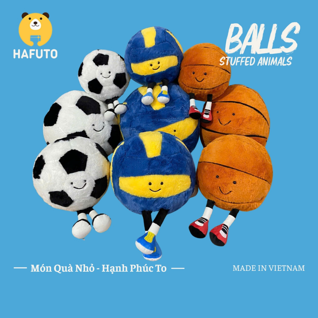 Gấu Bông Hình Quả Bóng Đá, Bóng Chuyền, Bóng Rổ Cao Cấp Hafuto, Búp Bê Đồ Chơi Nhồi Bông Mềm Mịn