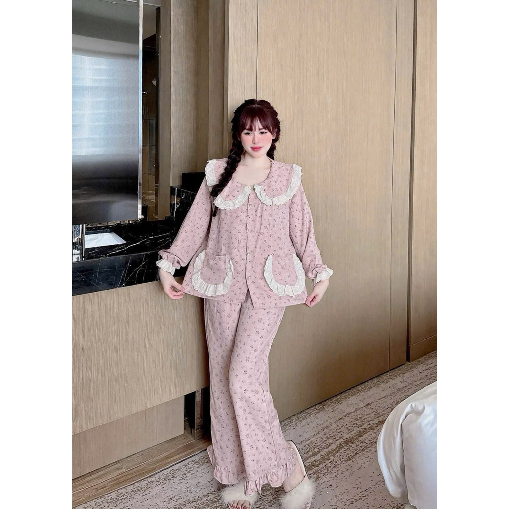 Bộ đồ Ngủ cổ sen hoạ tiết hoa nhí DD52 Sammy cho Nữ - Chất liệu Vân mấy xinh xắn - Quần Ngủ, Women | BigBuy360 - bigbuy360.vn