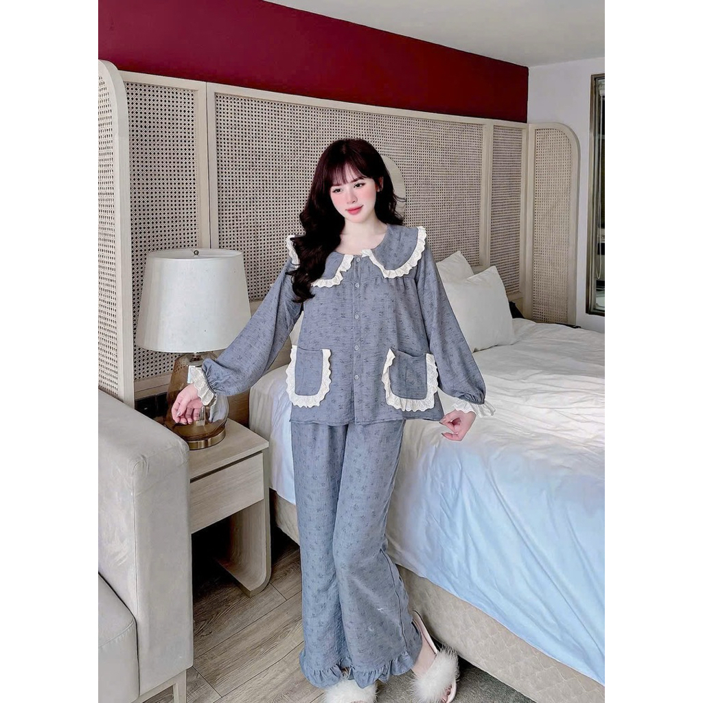 Bộ đồ Ngủ cổ sen hoạ tiết hoa nhí DD52 Sammy cho Nữ - Chất liệu Vân mấy xinh xắn - Quần Ngủ, Women | BigBuy360 - bigbuy360.vn