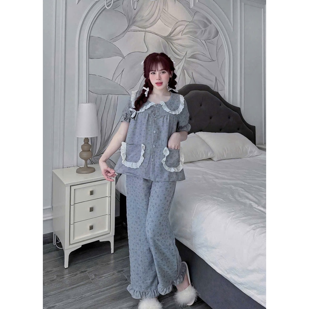 Bộ đồ Ngủ cổ sen hoạ tiết hoa nhí DD52 Sammy cho Nữ - Chất liệu Vân mấy xinh xắn - Quần Ngủ, Women | BigBuy360 - bigbuy360.vn