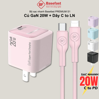 Bộ sạc nhanh 20W Basefast cho Phone xs 11 12 13 14 pro max ... Combo củ GaN kèm dây silicon siêu bền