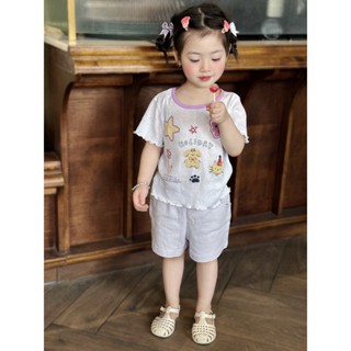 Set bộ cộc tay bé gái Miniumbaby hoạ tiết mèo cún sao, chất cotton thoáng khí, bé 1-6 tuổi SB2320