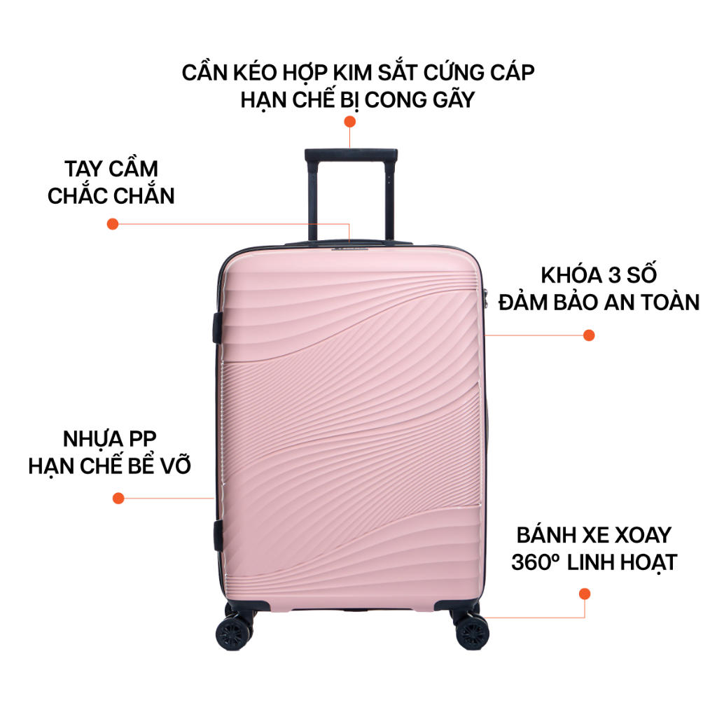 Vali kéo MIA ZENI nhựa PP siêu bền, chống va đập hiệu quả