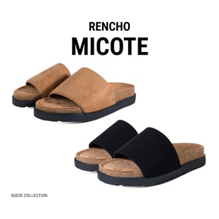 Dép RENCHO MICOTE quai ngang nam nữ da lộn đế trấu cao 4cm / êm ái / thoáng mát