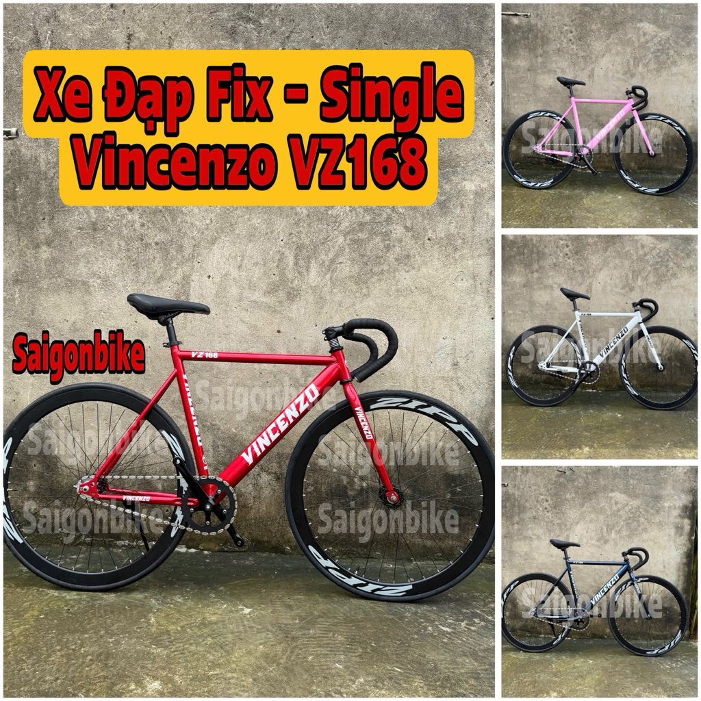Xe Đạp Thể Thao Fix Gear Và Single Vincenzo VZ168 Khung Thép, Kèm Theo Phanh Tay - Xích Hạt Đậu - Dây Strap - Đồ Lắp
