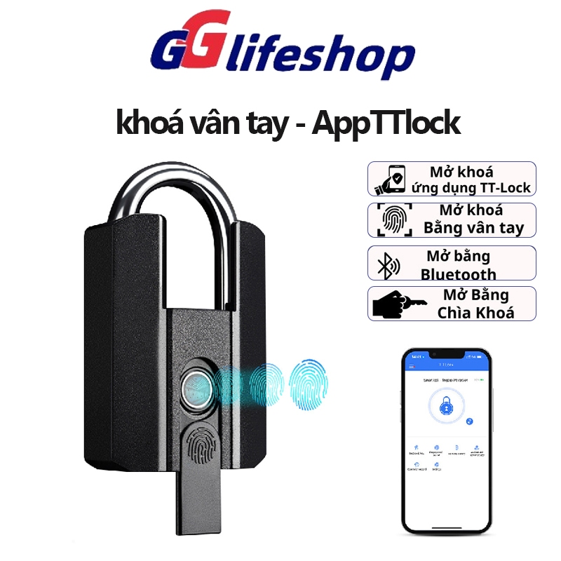  Ổ khoá vân tay nhận 100 vân tay mở khoá từ xa chống cắt chống nước mở bằng vân tay AppTTlock 