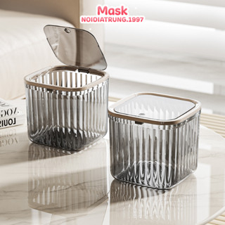 Thùng Rác Mini, Hộp Đựng Trong Suốt Có Nắp Nhấn Mở Kiểu Dáng Sang Trọng Để Bàn Decor