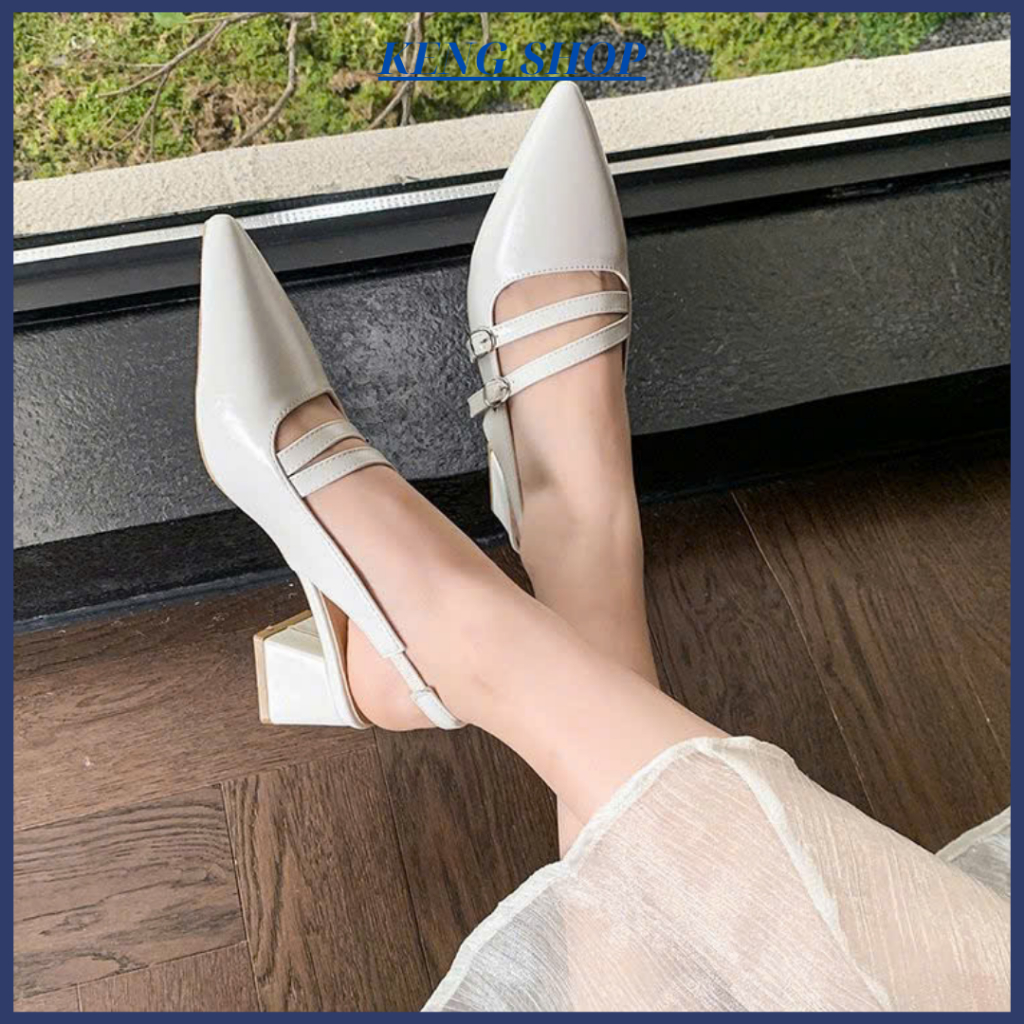Giày cao gót nữ 5p mũi nhọn quai chéo thanh lịch thời trang công sở đế vuông êm chân sang xịn