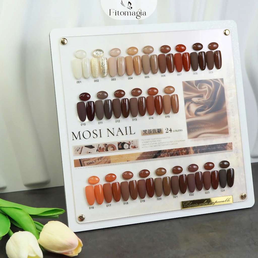 [Hồng Trà Caramel] Set 24 Màu  Sơn Gel Mosi Nail  Có Nhũ Flash - Tặng Kèm Bảng Màu