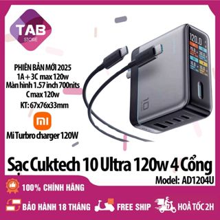 Sạc Cuktech 10 Ultra 120w 4 Cổng (3C+1A) Mi turbro 120W Có Màn Hình PD3.0/PPS2.0/QC AD1204U -Bảo Hành 18 Tháng